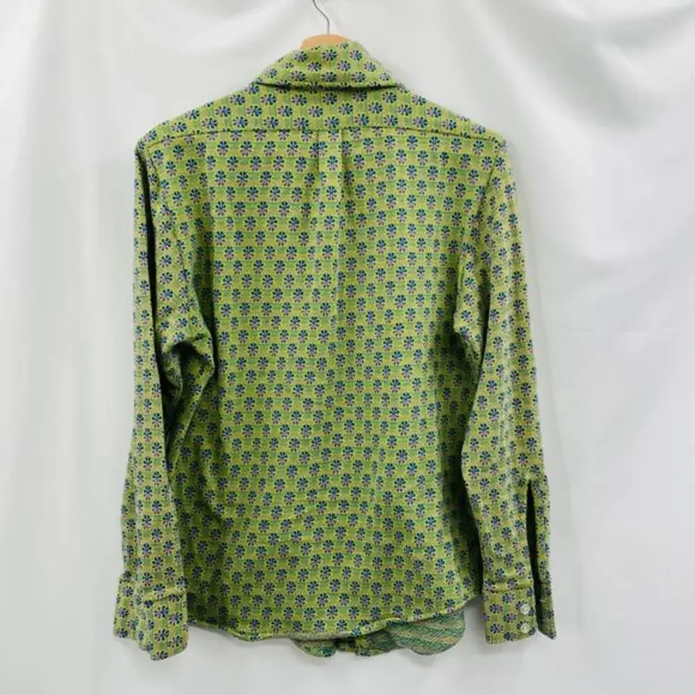 Vintage green retro‎ patterned long sleeve button down